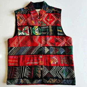 Vintage red and black  embroidered cotton vest